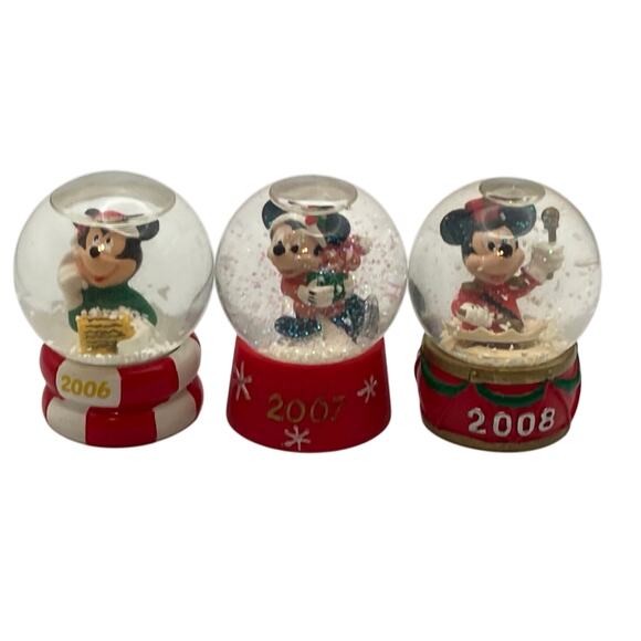 Disney Mickey Mouse Snow Globes (3) 2006 2007 2008 - 2 1/4" Tall - Picture 1 of 11